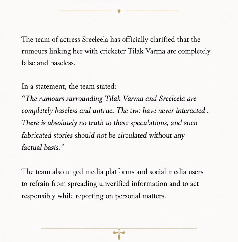 Sreeleela Team Letter
