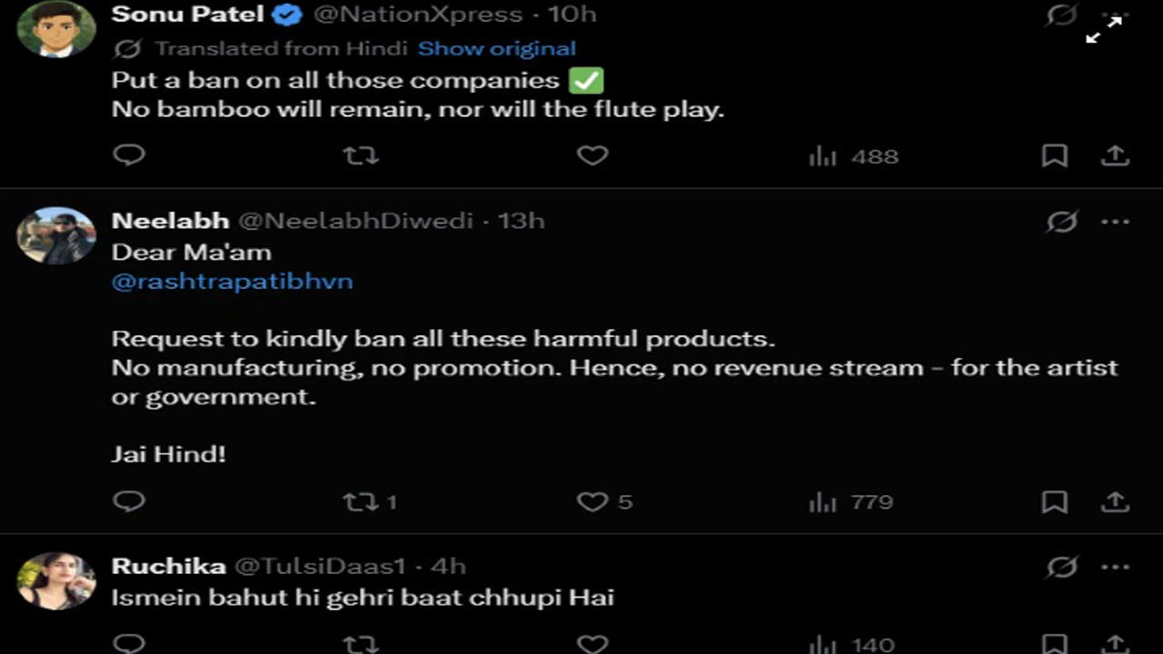 President Murmu asks stars not to promote harmful products, X asks 'why not ban?'